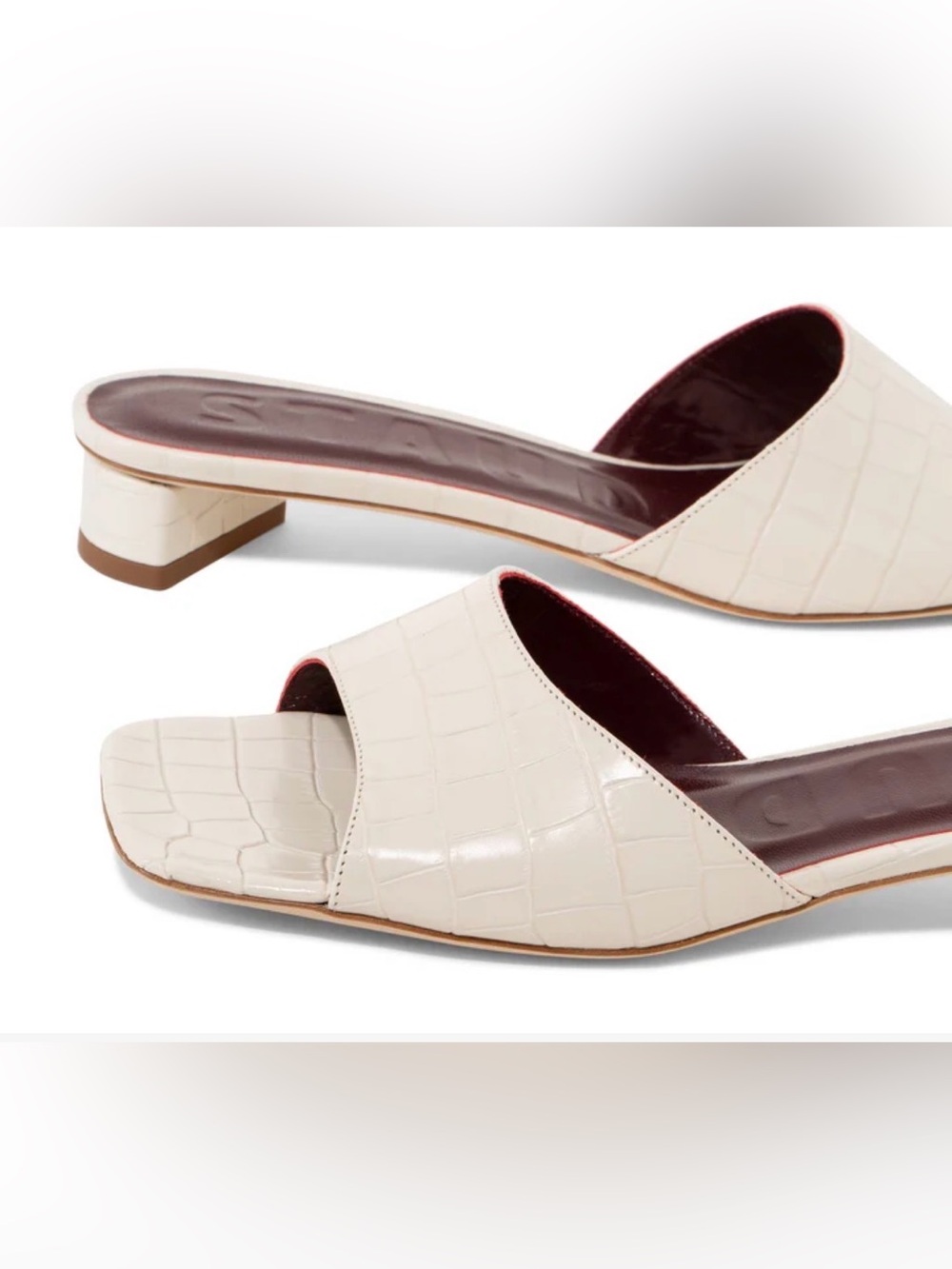 STAUD Simone White Croc-Embossed Slide Sandals